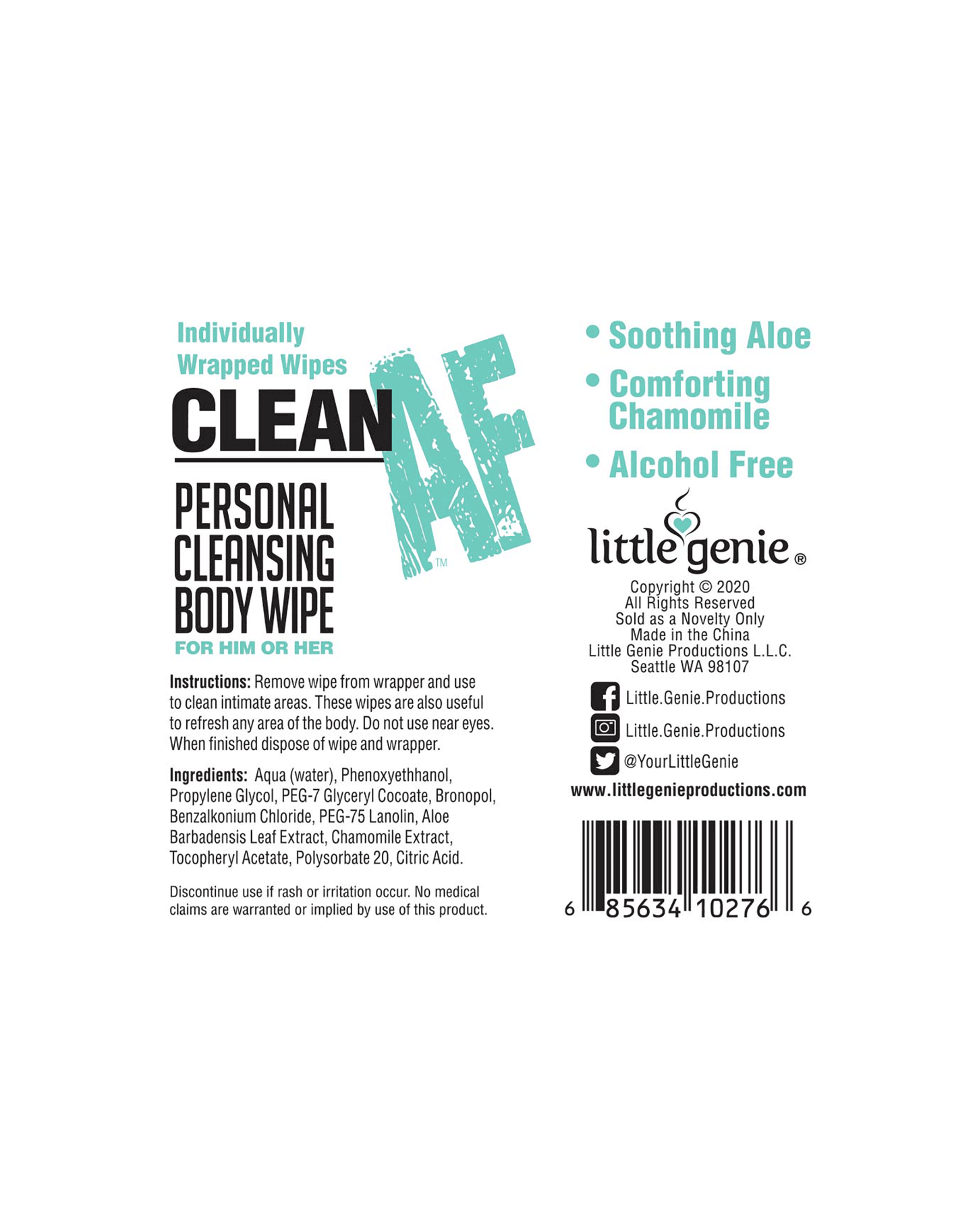 Clean AF Personal Cleansing Wipes Box of 16